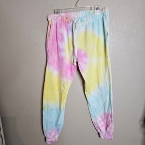 Dreamsicle Pastel Tie Dye Joggers Pink Yellow Blue Sweatpants Size Large